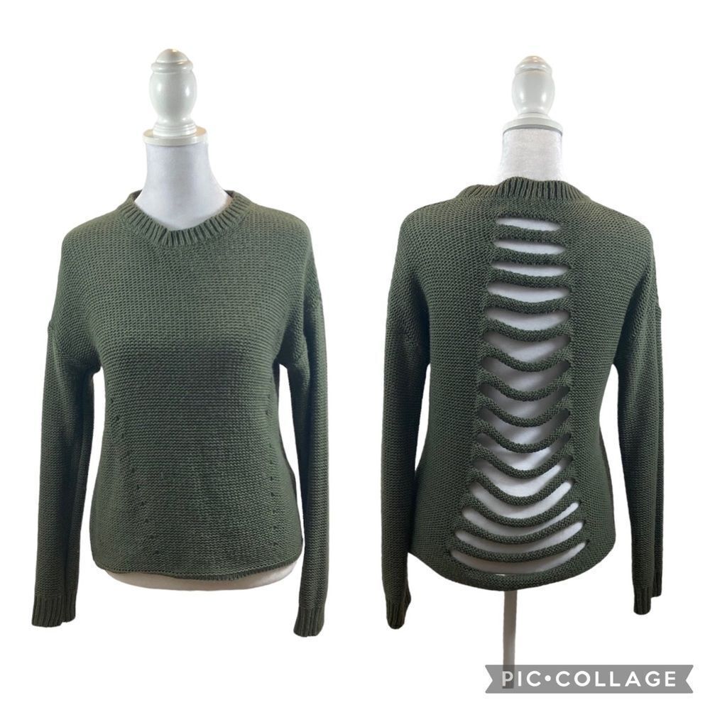 Don’t Ask Why‎ Green Distressed Back Crew Neck Sweater Size Small